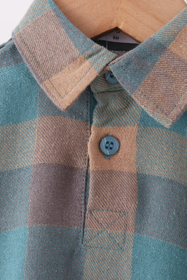 Teal Plaid Button Down Bubble - The Palm Beach Baby