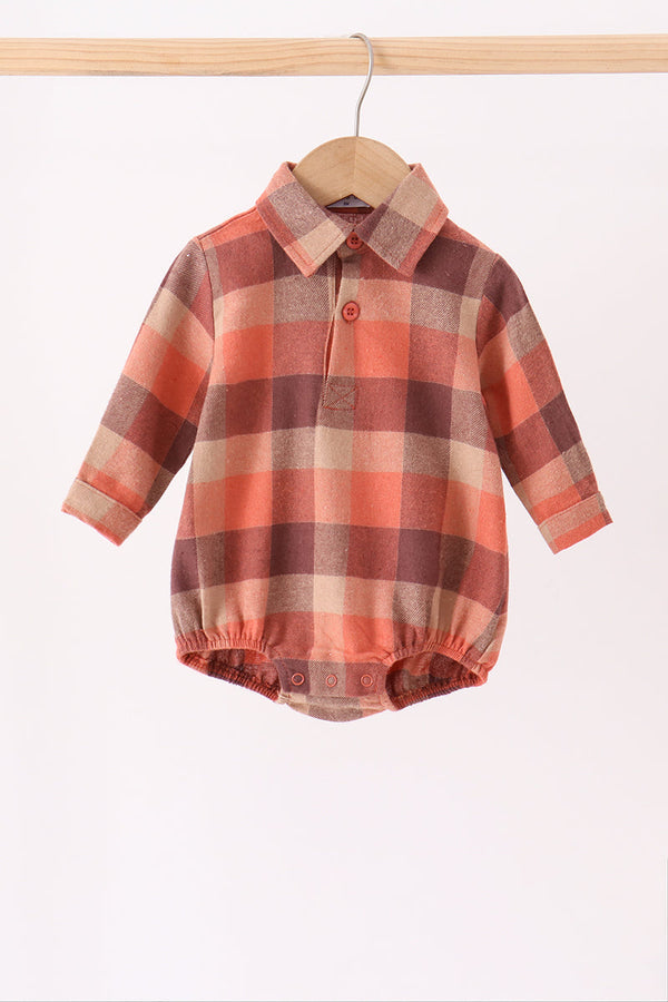Rust Plaid Button Down Bubble - The Palm Beach Baby