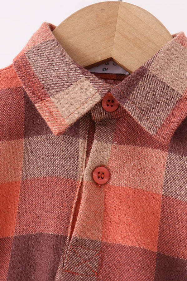 Rust Plaid Button Down Bubble - The Palm Beach Baby