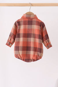 Rust Plaid Button Down Bubble - The Palm Beach Baby