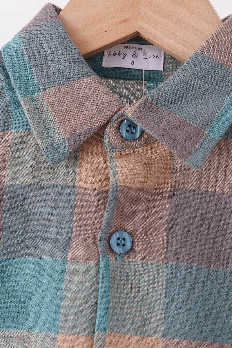 Teal Plaid Button Down Shirt - The Palm Beach Baby