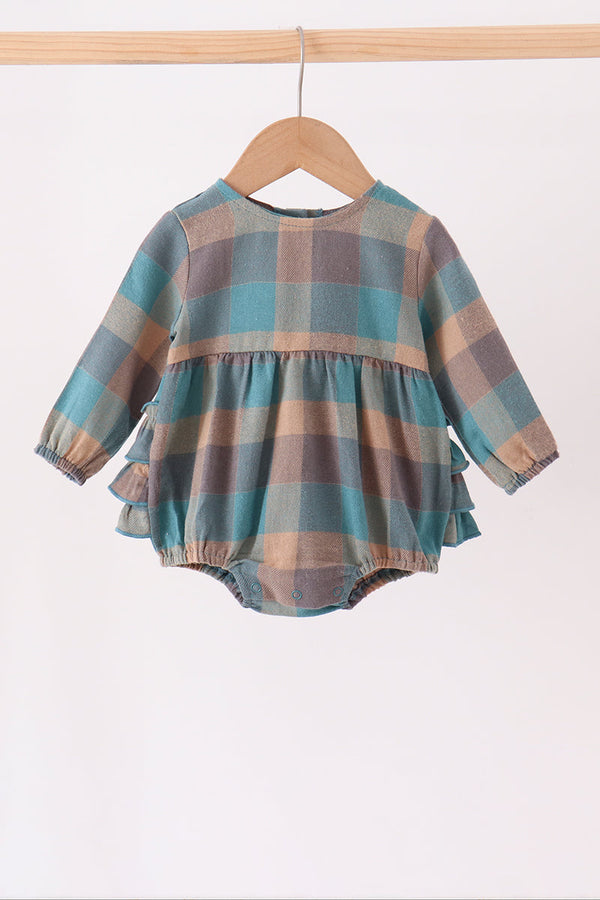 Teal Plaid Ruffle Bubble - The Palm Beach Baby