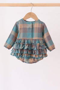 Teal Plaid Ruffle Bubble - The Palm Beach Baby