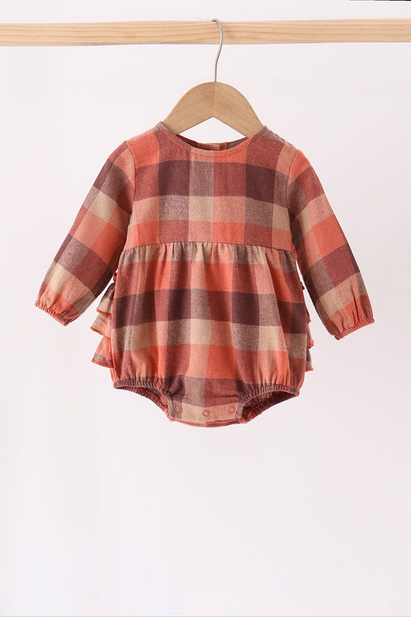 Rust Plaid Ruffle Bubble - The Palm Beach Baby