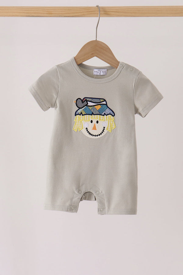 Gray Scarecrow Embroidery Romper - The Palm Beach Baby
