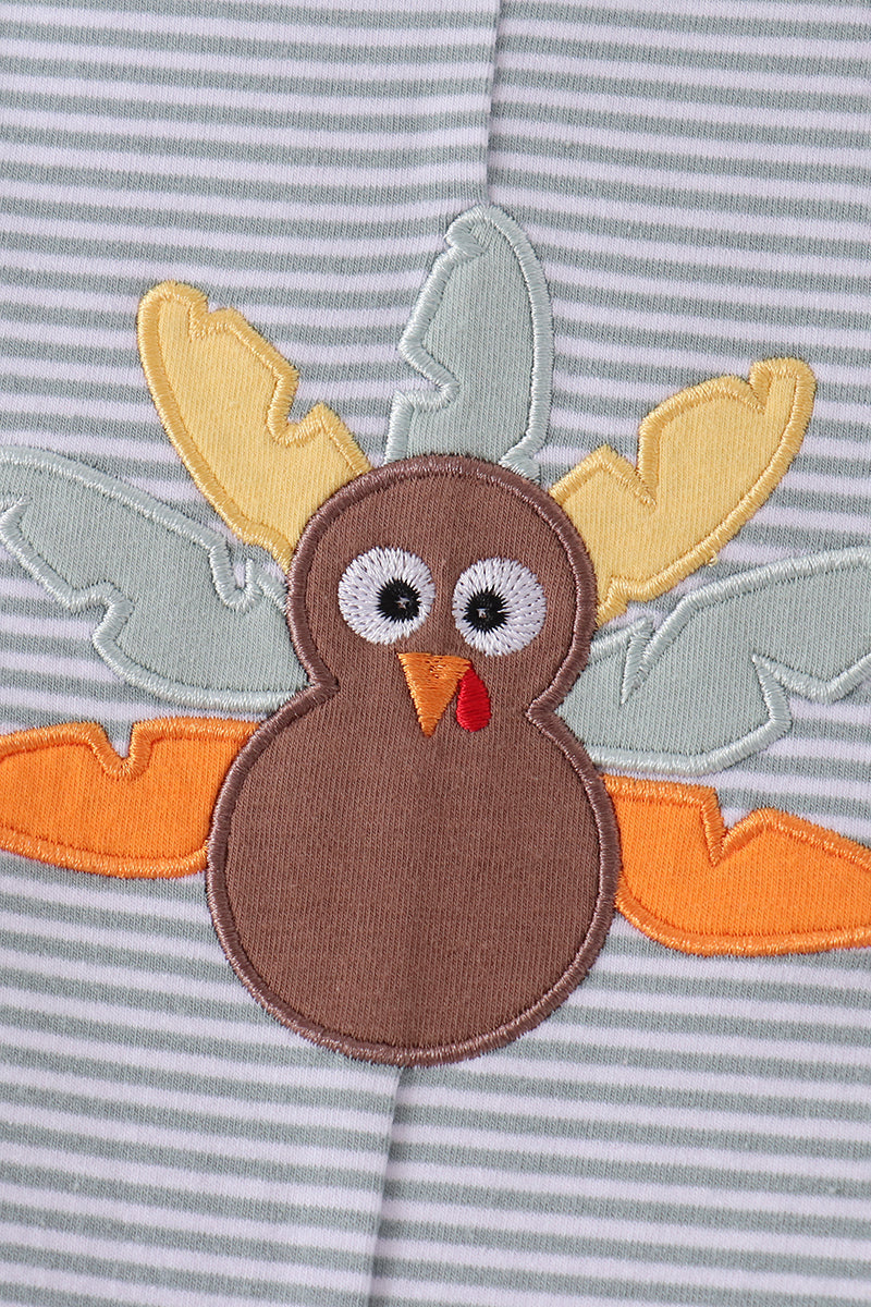 Sage Turkey Embroidered Stripe Jon Jon - The Palm Beach Baby