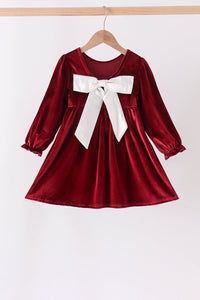 Maroon velvet bow dress - The Palm Beach Baby