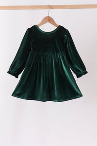 Green Velvet Bow Dress - Soft and Comfortable for Girls - The Palm Beach Baby