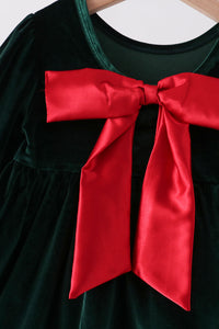 Green Velvet Bow Dress - Soft and Comfortable for Girls - The Palm Beach Baby