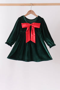 Green Velvet Bow Dress - Soft and Comfortable for Girls - The Palm Beach Baby
