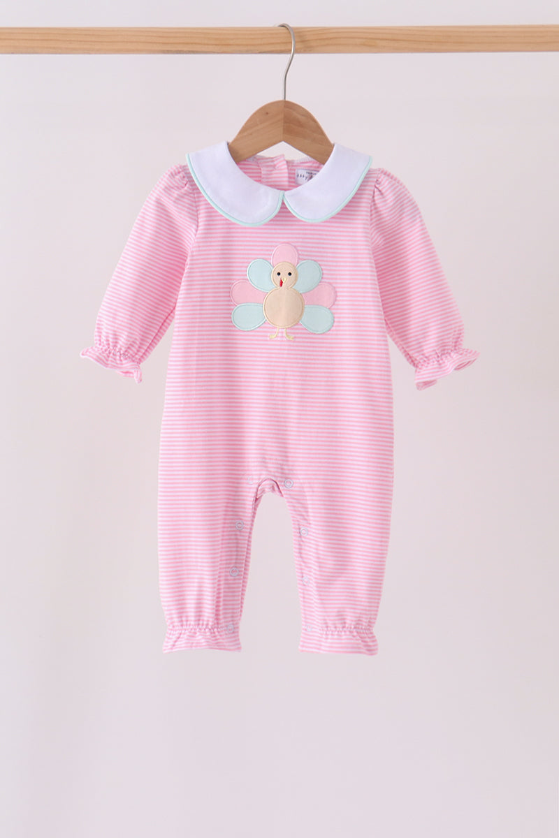 pink turkey embroidered stripe romper