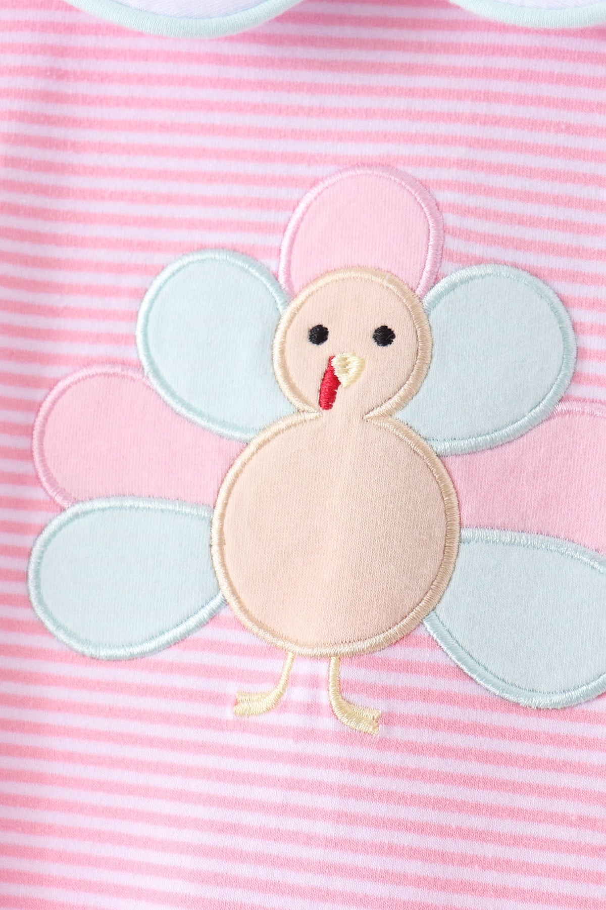 pink turkey embroidered stripe romper