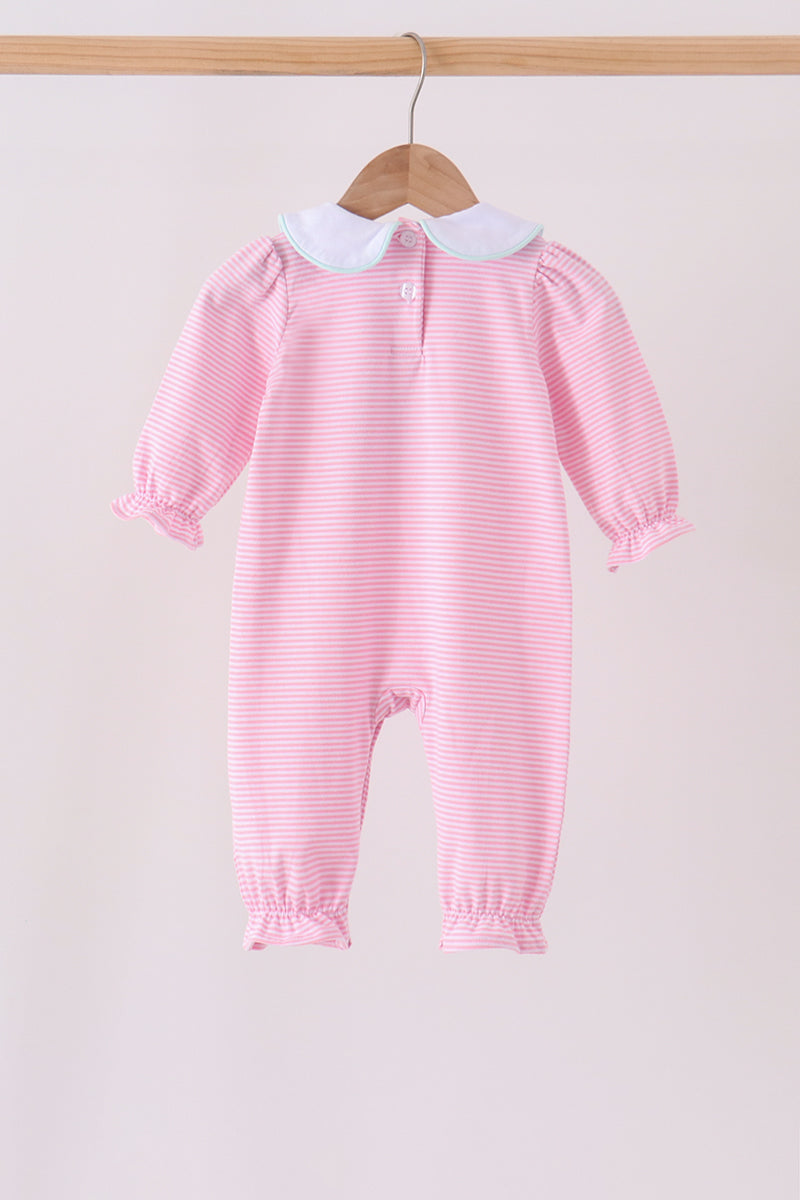 pink turkey embroidered stripe romper