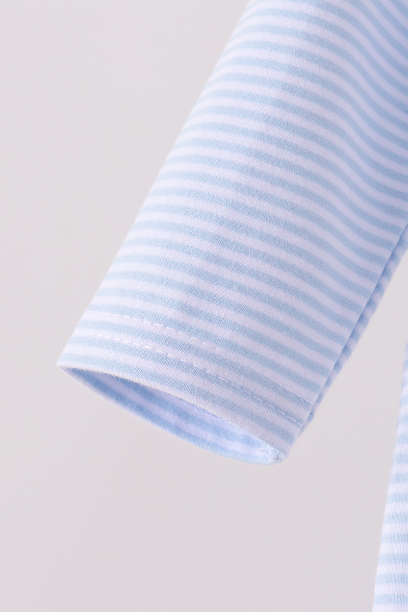 Blue and white striped baby romper sleeve with neat stitched cuff, part of charming turkey embroidery outfit
