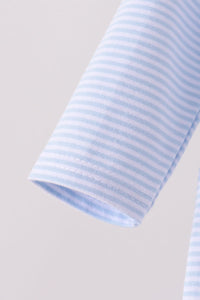 Blue and white striped baby romper sleeve with neat stitched cuff, part of charming turkey embroidery outfit