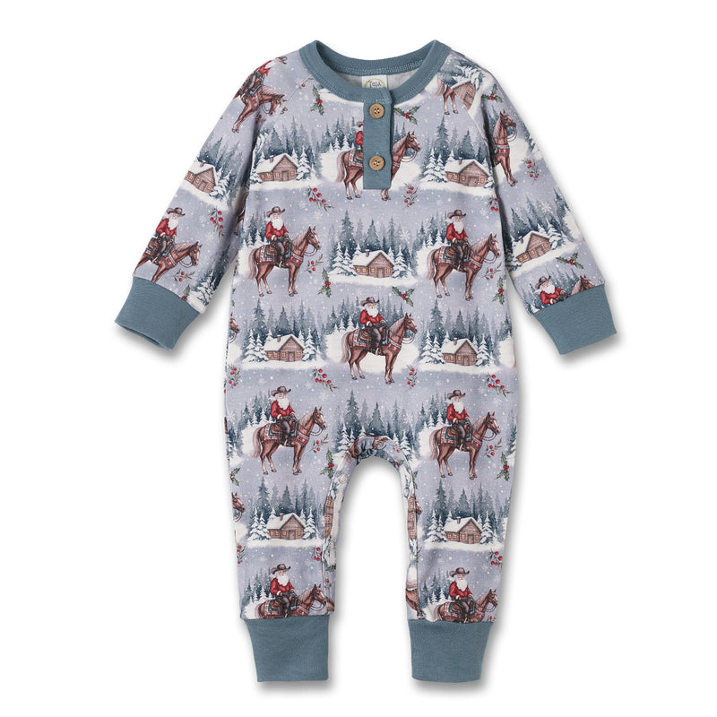 Cowboy Christmas Henley Romper - Bamboo Babywear - The Palm Beach Baby
