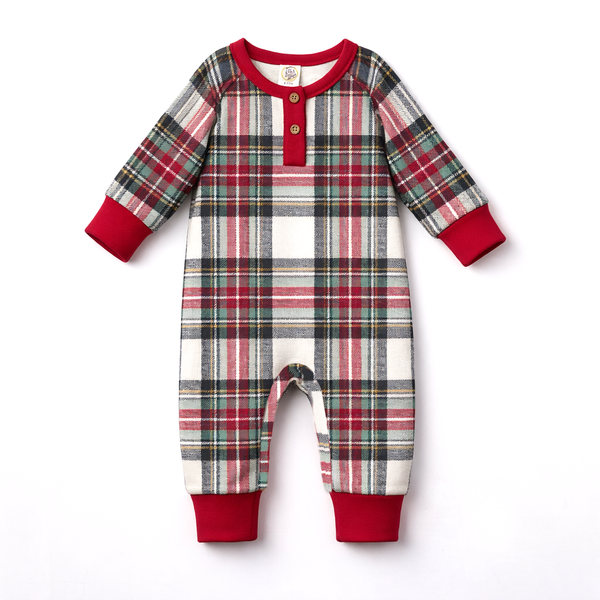 Baby Christmas Plaid Henley Bamboo Romper - The Palm Beach Baby