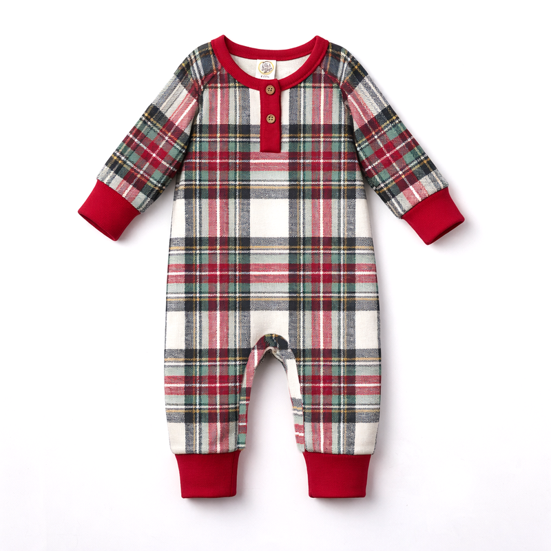 Baby Christmas Plaid Henley Bamboo Romper - The Palm Beach Baby