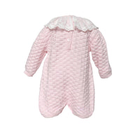 Baby Girl Basketweave Knit Romper with Lace Collar — Pink