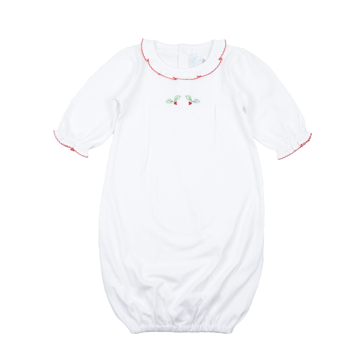 Newborn Christmas Day Gown — Holly Embroidery