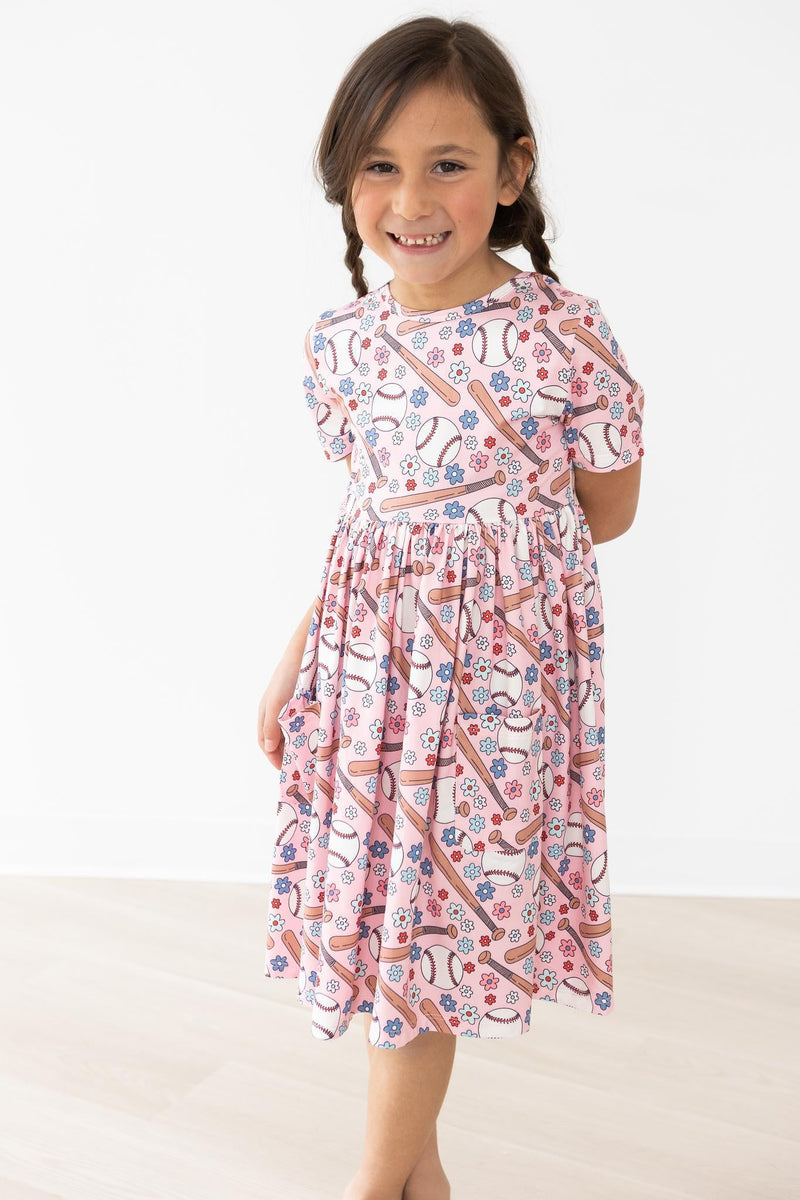 Batter Up Short Sleeves Pocket Twirl Dress