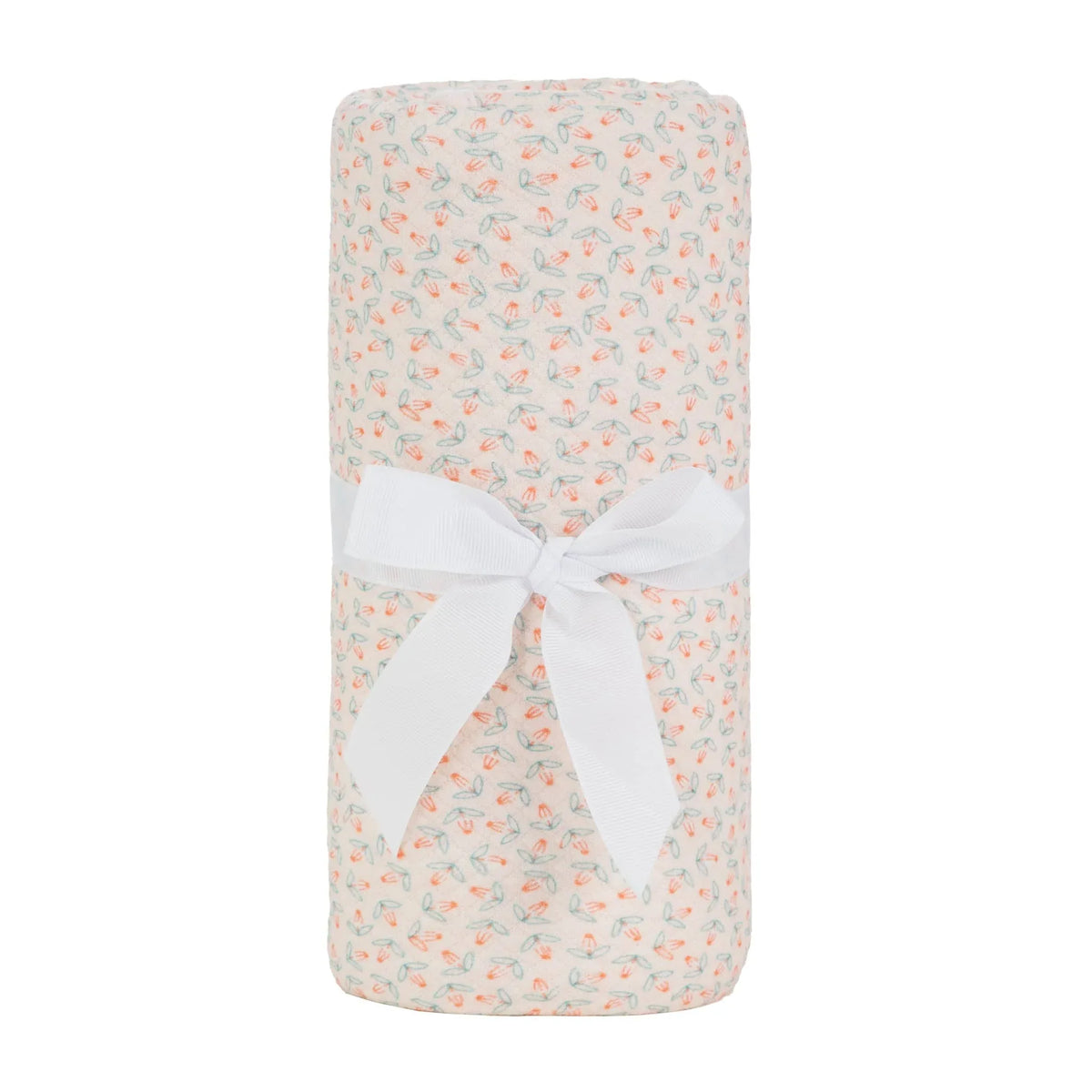 knit blanket in cream with pink and green floral pattern made from soft breathable material