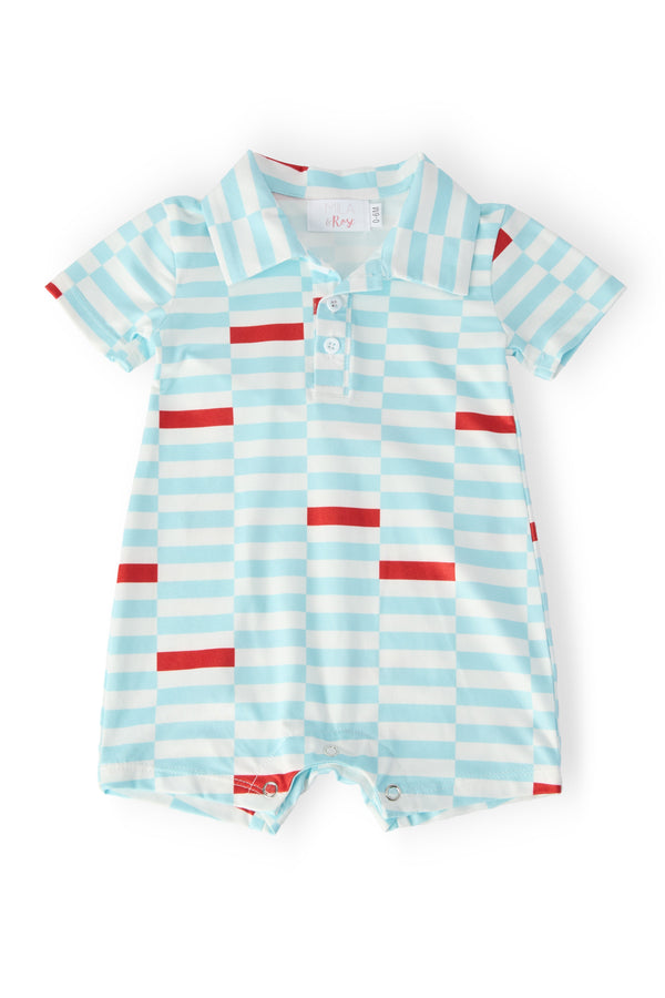 Block Party Polo Shorty One-Piece Romper for Boys - The Palm Beach Baby Mila & Rose ®