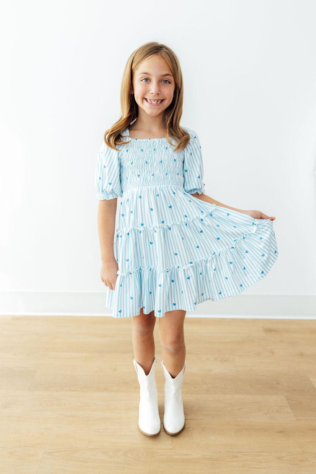 Blueberry Kisses Ruffled Smocked Dress for Little Girls - The Palm Beach Baby Mila & Rose ®