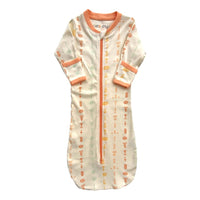 GOTS certified organic cotton sleepsack with boho floral print, long sleeves, and orange trim for safe, chemical-free baby sleep.