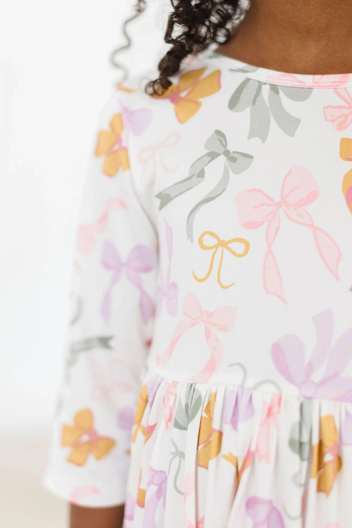 Mila and Rose girls white sleeve twirl pocket dress with colorful bow print boho bows twirl dress for girls
