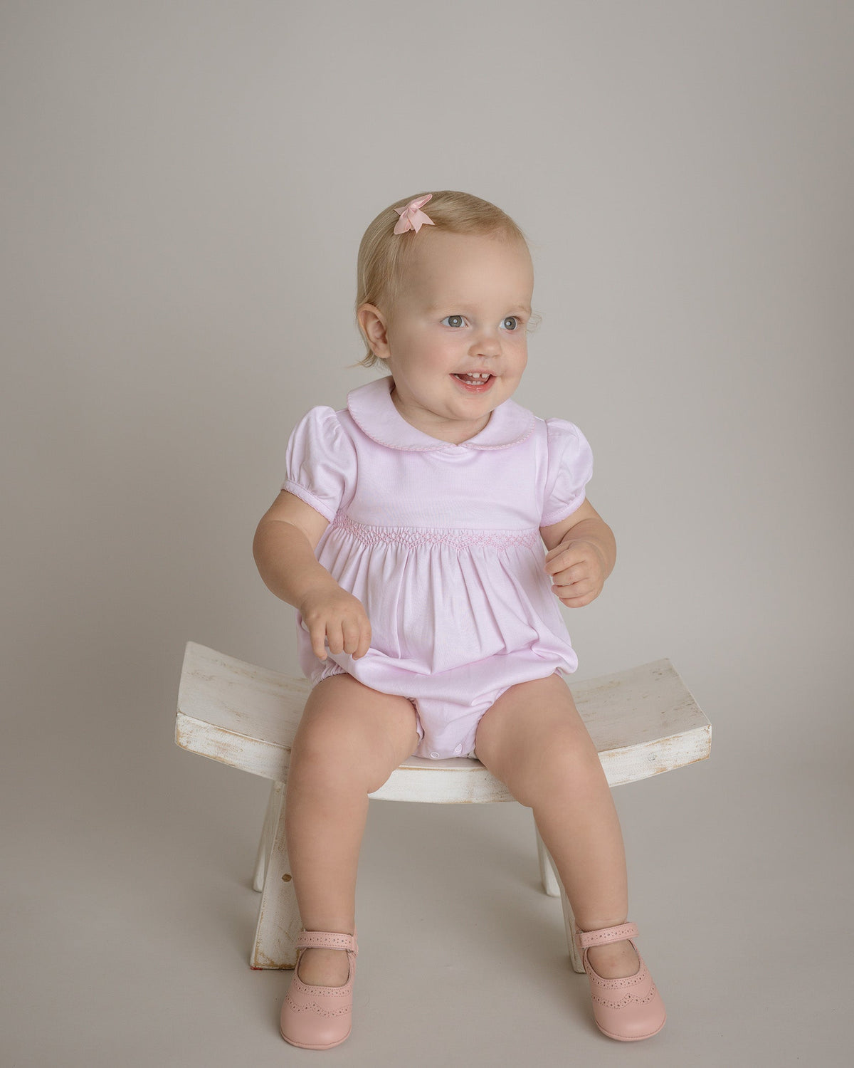 Smocked Bubble Romper - Pink