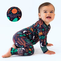 Baby in Desert Cactus (Midnight) Second-Skin Convertible Romper, zippered, buttery-soft bamboo viscose.