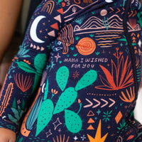 The Second-Skin Footie Desert Cactus (Midnight): navy zippered baby onesie with Mama, I Wished for You
