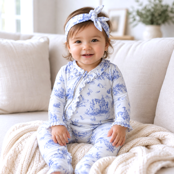Baby Girl Toile de Jouy Bamboo Zipper Romper - Mommy and Me - The Palm Beach Baby