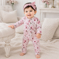 Watercolor Floral Zipper Bamboo Romper - Convertible Cuffs - The Palm Beach Baby