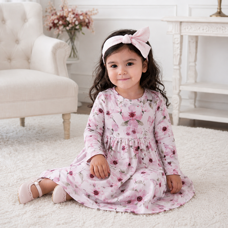 Watercolor Floral Girls Dress - Soft Bamboo Jersey - The Palm Beach Baby