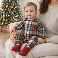 Plaid Baby Christmas Zipper Romper With Convertible Cuffs - The Palm Beach Baby