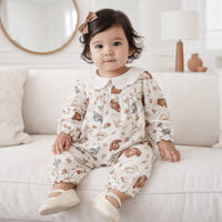 Larkspur Prairie Linen Western Romper With Eyelet Collar - The Palm Beach Baby
