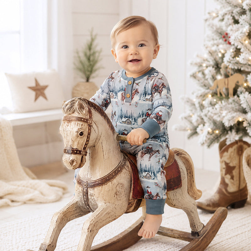 Cowboy Christmas Henley Romper - Bamboo Babywear - The Palm Beach Baby