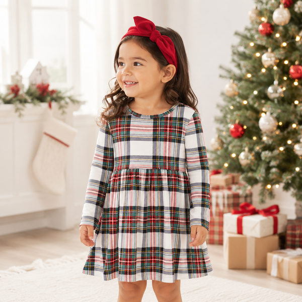 Girls Christmas Plaid Dress – Soft Bamboo Holiday Outfit - The Palm Beach Baby