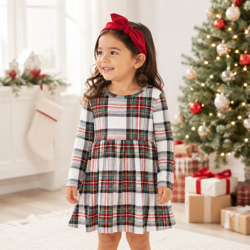 Girls Christmas Plaid Dress – Soft Bamboo Holiday Outfit - The Palm Beach Baby
