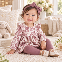 Floral Tapestry Baby Girl Set-Bamboo Top & Cotton Pants