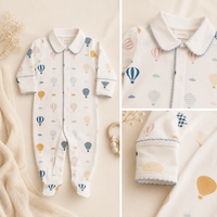 Newborn Bundle: PIMA Set - Up & Away Footie w/Blue Picot Trim, Reversible Blue Blanket, Bib & Teether - The Palm Beach Baby