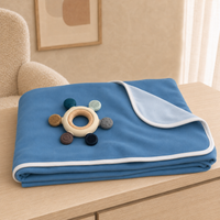 Newborn Bundle: PIMA Set - Up & Away Footie w/Blue Picot Trim, Reversible Blue Blanket, Bib & Teether - The Palm Beach Baby