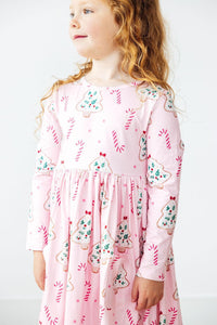 Christmas Cookies Long Sleeve Pocket Twirl Dress