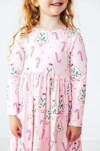 Christmas Cookies Long Sleeve Pocket Twirl Dress