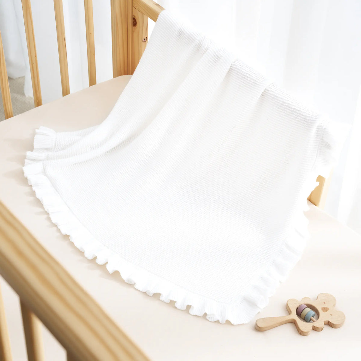 Ruffled Edge Knit Baby Toddler Blanket in Timeless Wentworth White
