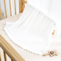 Ruffled Edge Knit Baby Toddler Blanket in Timeless Wentworth White