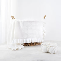 Ruffled Edge Knit Baby Toddler Blanket in Timeless Wentworth White