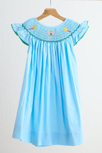 Blue Fairy Hand Smocked Dress For Girls Bishop Neck - Whimsical Comfort - The Palm Beach Baby